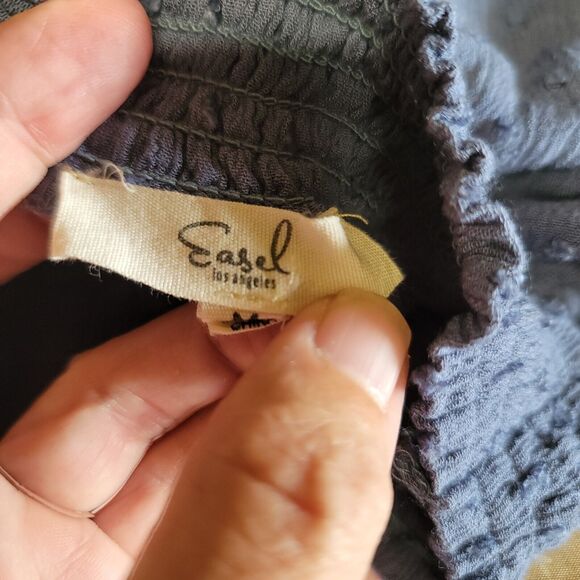 Easel Blue Swiss Dot Balloon Sleeve Blouse Womens Size M - Picture 7 of 11